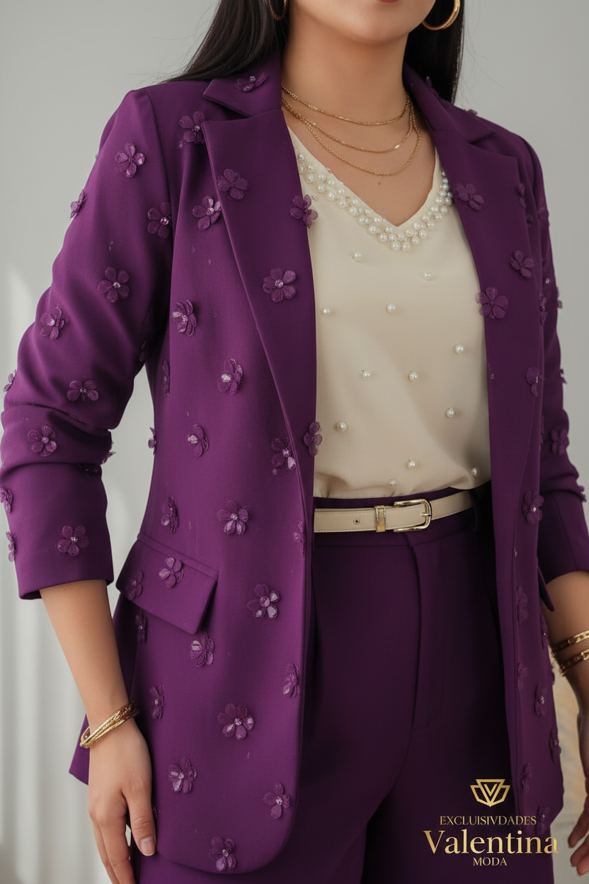 Conjunto 3 Piezas Morado: Blazer, Blusa & Short cod.C795