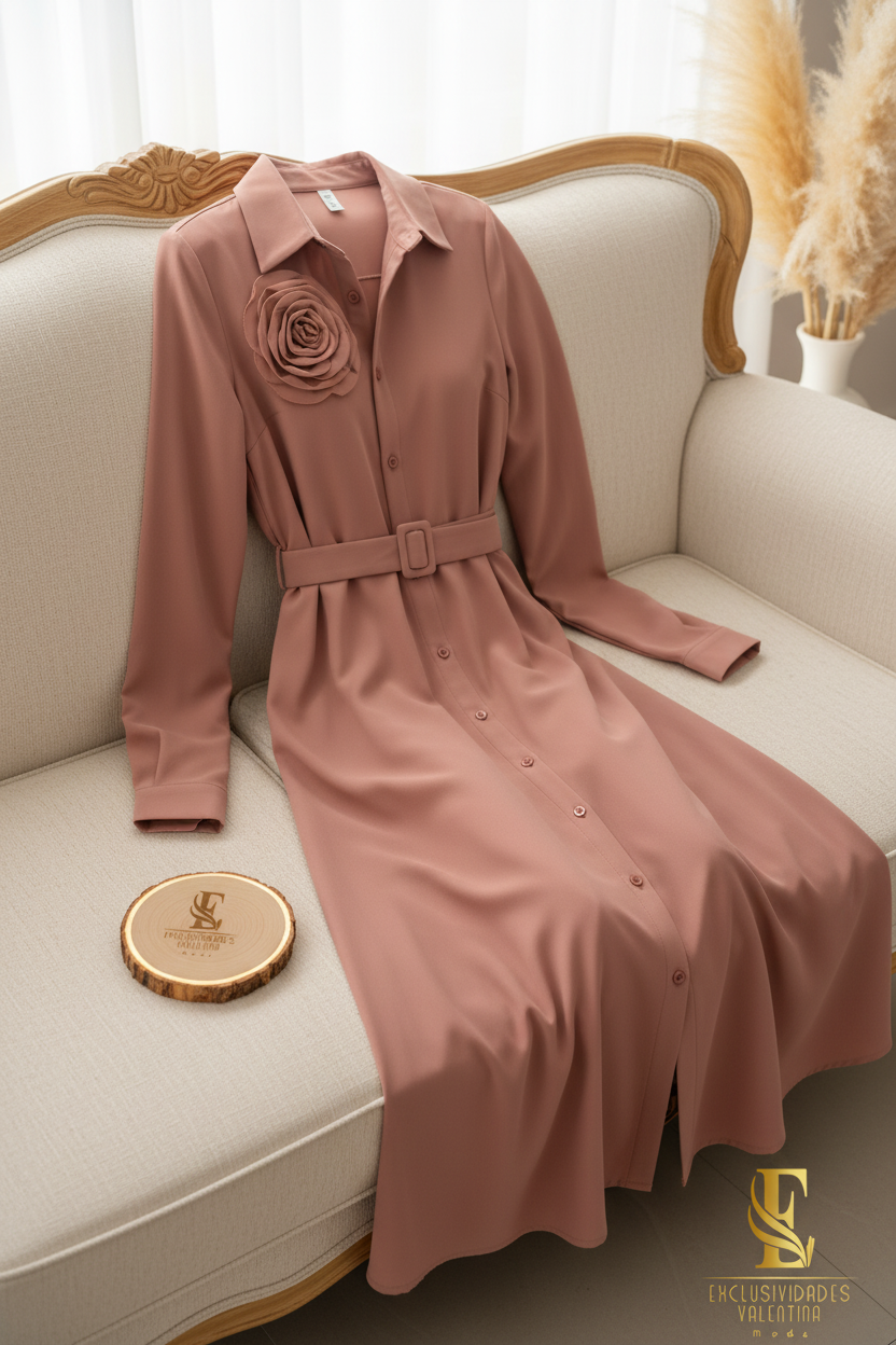 Vestido Camisero Rosa con Rosa D cod.0085