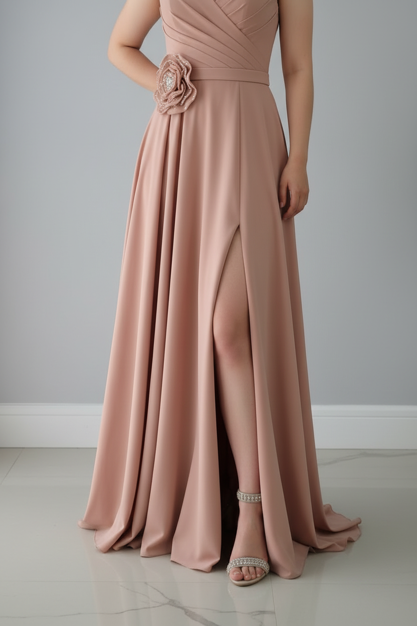 Vestido Strapless Rosa Palo con Rosa. cod.V234