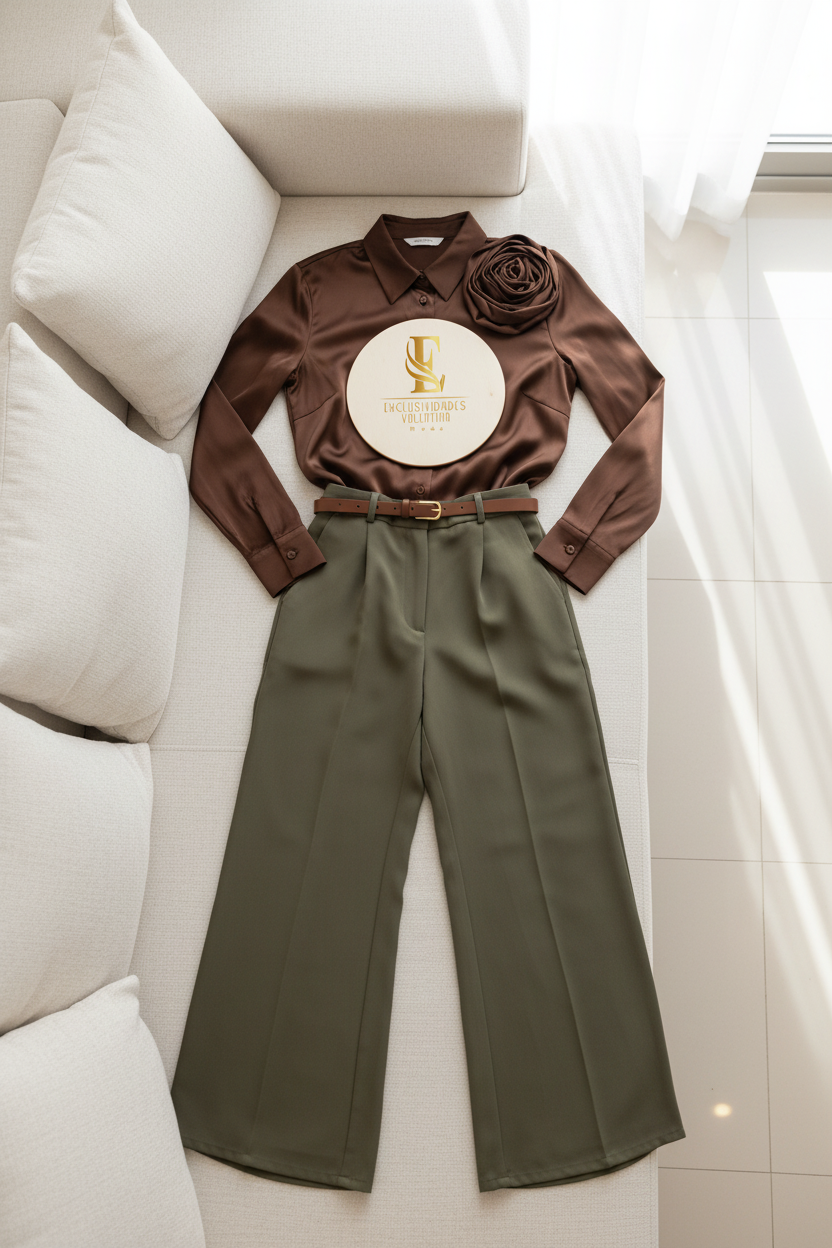 Conjunto con Rosa y  Verde Olivo cod.0055
