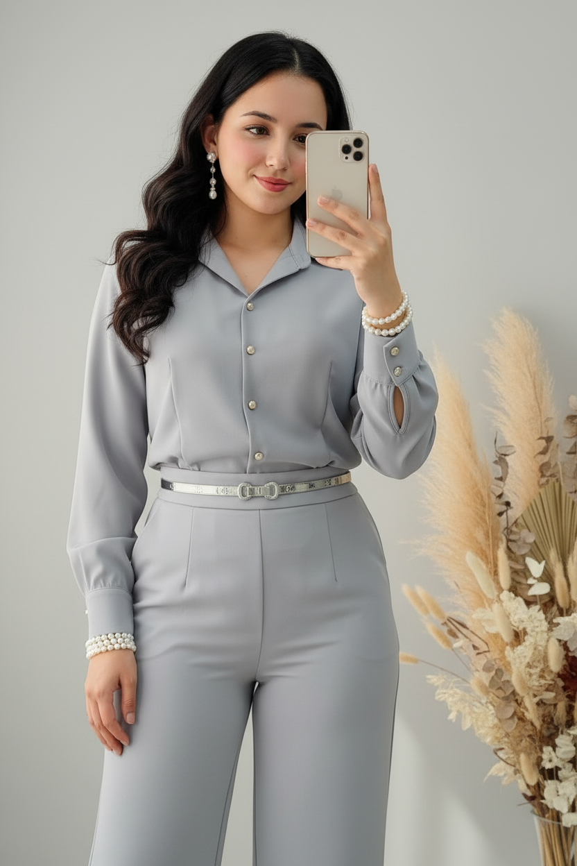 Conjunto Gris Perla Camisa y Palazzo cod.C