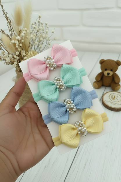 Set x4 Cintillos Pastel con Moño y Perlas