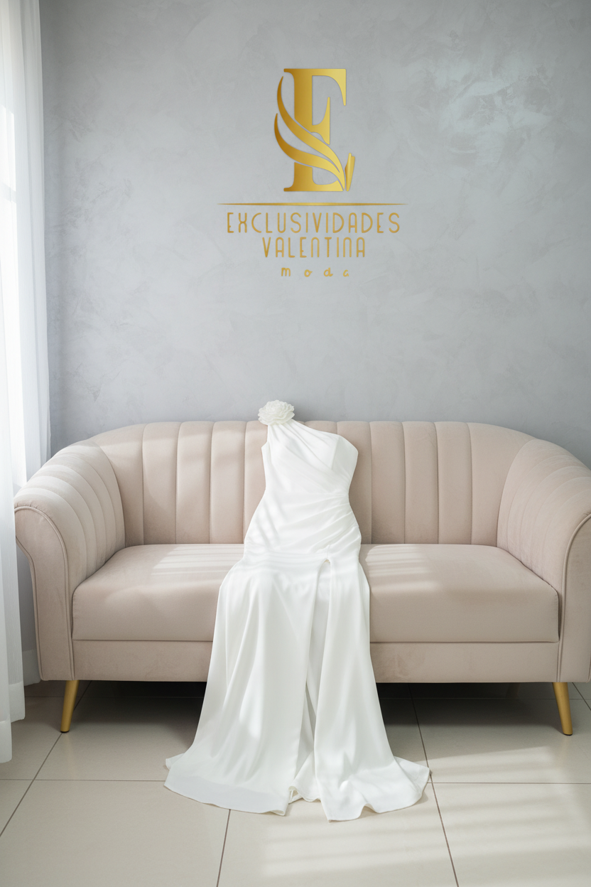 Vestido Blanco One-Shoulder Rosa 3D Sirena Slit cod.V586