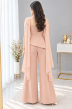 Conjunto Nude melón Top Sin Mangas Peplum Perlas Capa + Palazzo cod.CJ002