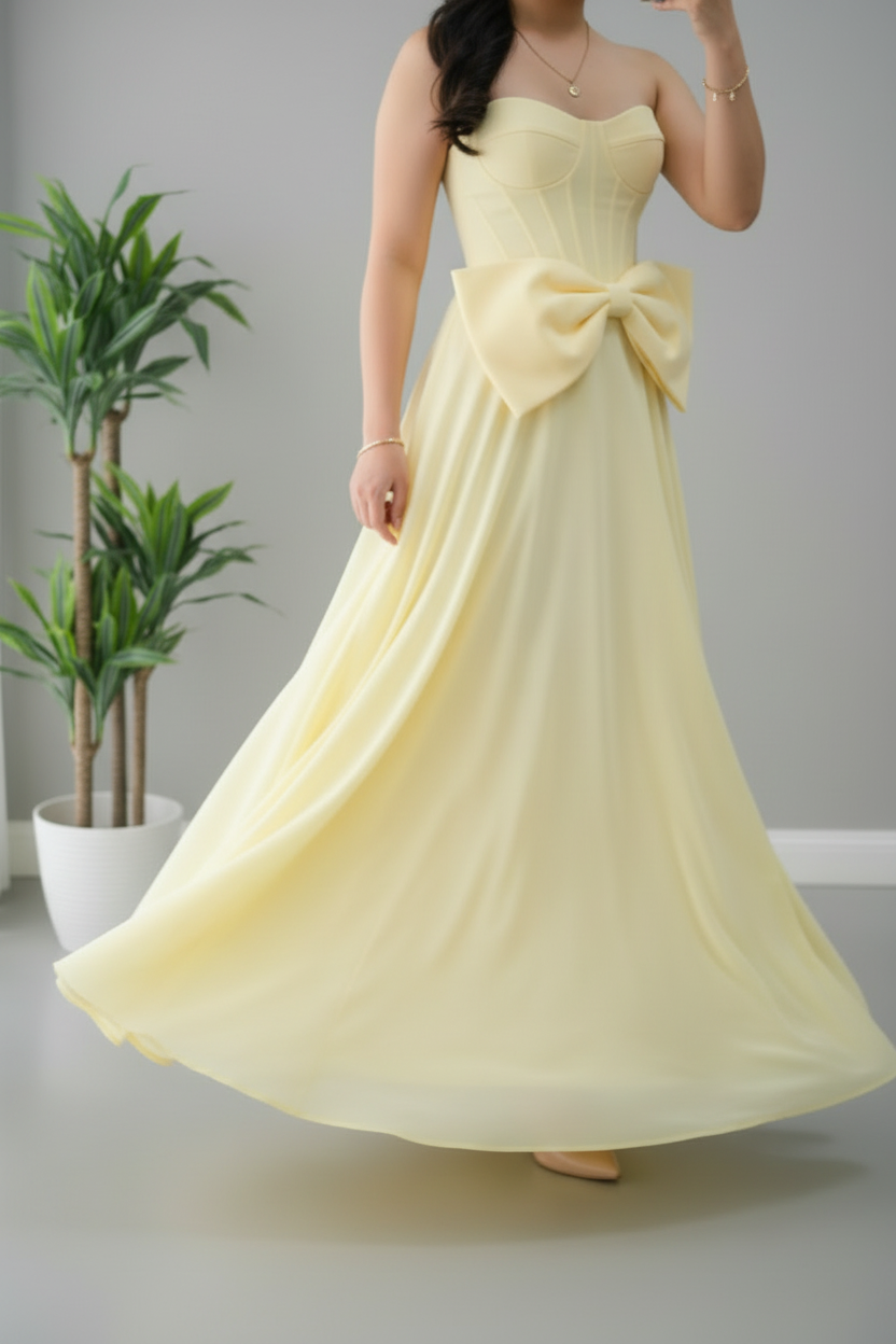 Vestido Amarillo Pastel Corset con Lazo cod.709