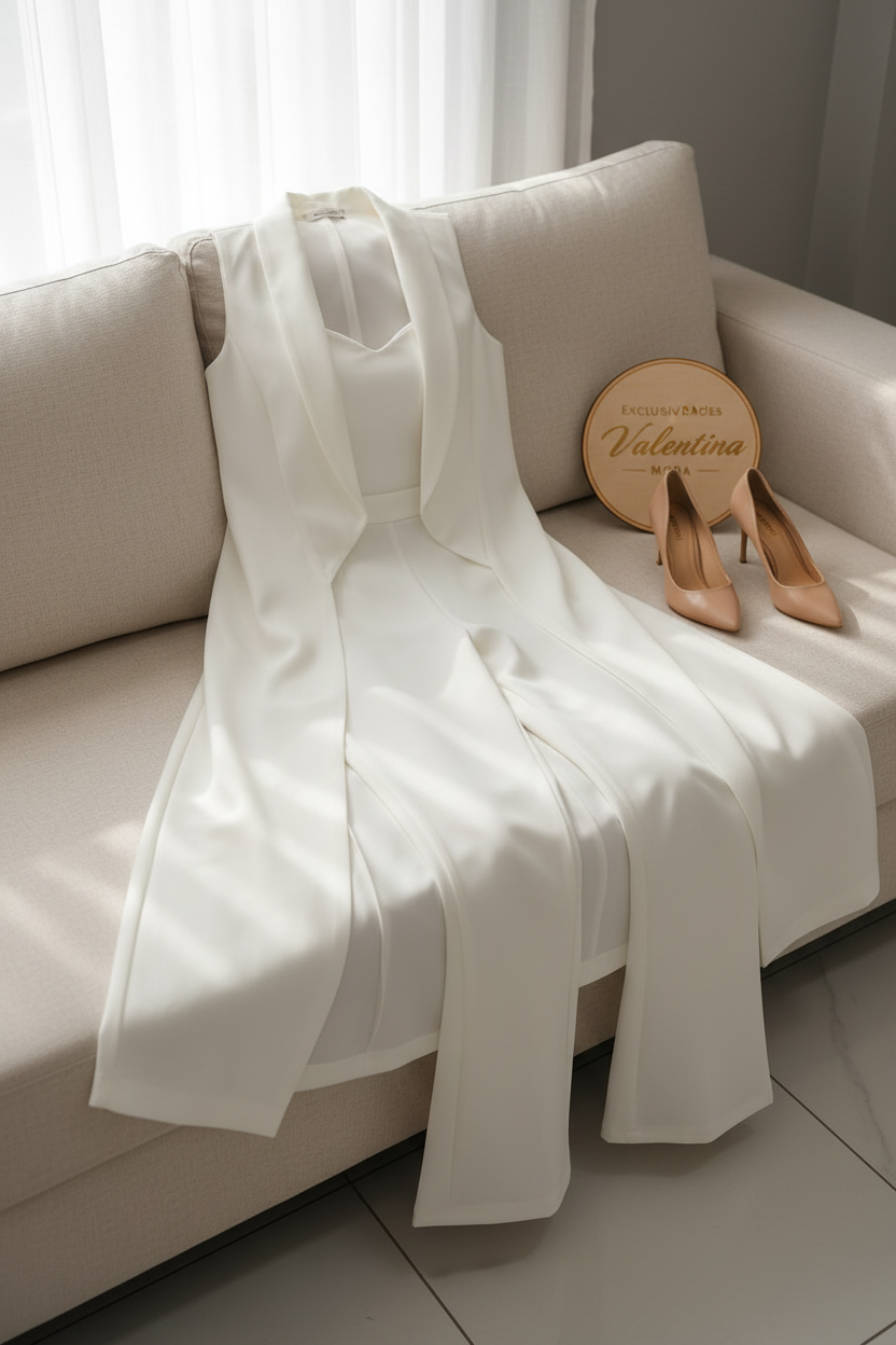 Conjunto White Duster – Top Sweetheart + Chaleco Largo + Pantalón cod.671