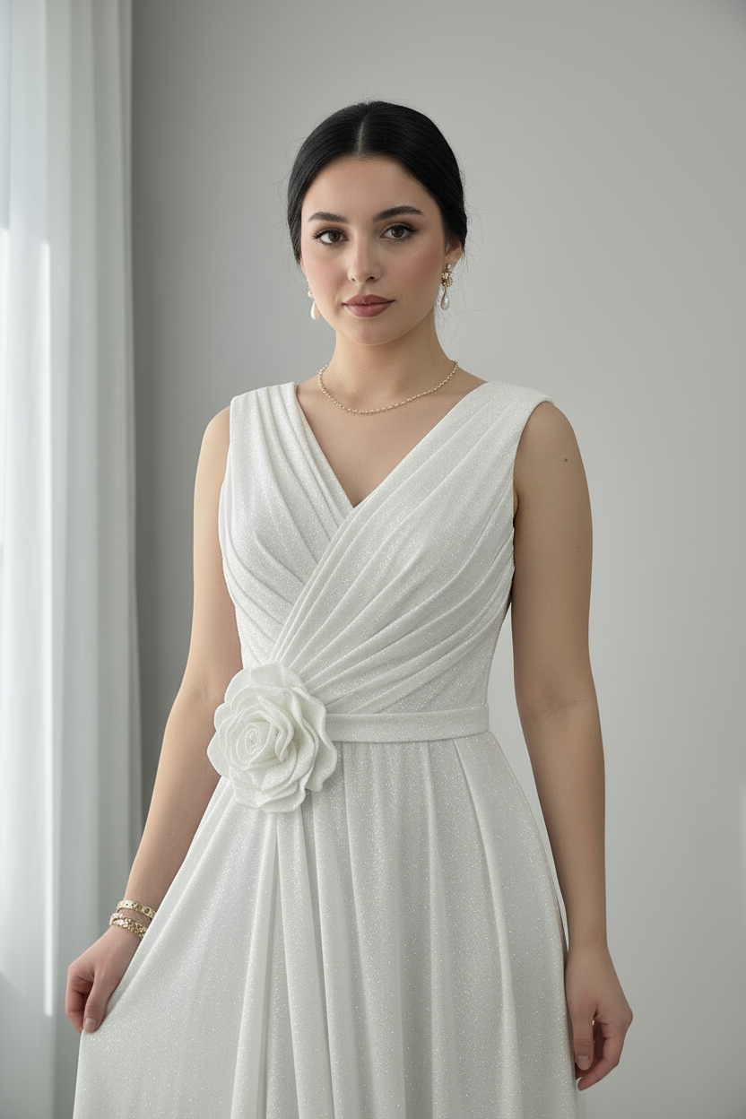 Vestido Blanco Flor Línea A cod.907