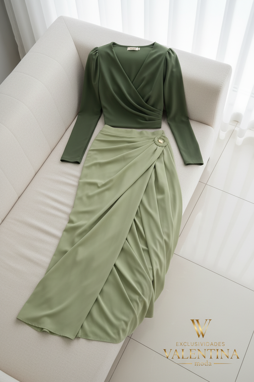 Blusa Verde Olivo Manga Larga con Frente Cruzado cod.B527