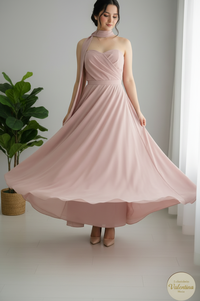 Vestido Maxi Rosa Palo Halter Corsé cod.00125