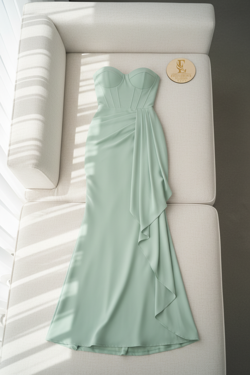 Vestido Verde Menta Strapless Corset con Drapeado Lateral cod.721