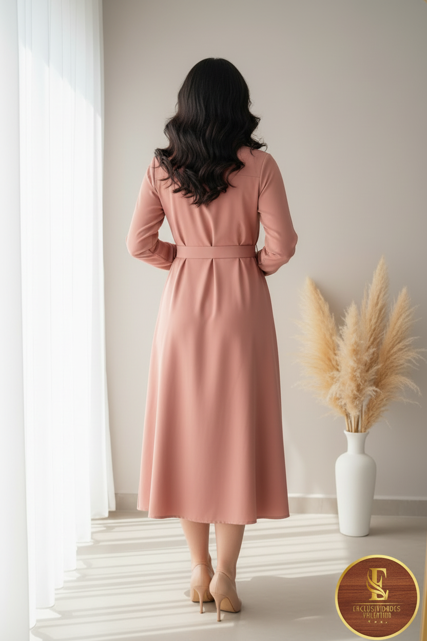 Vestido Camisero Rosa con Rosa D cod.0085