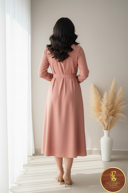 Vestido Camisero Rosa con Rosa D cod.0085