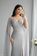 Vestido Gris Plateado Capa cod.V415