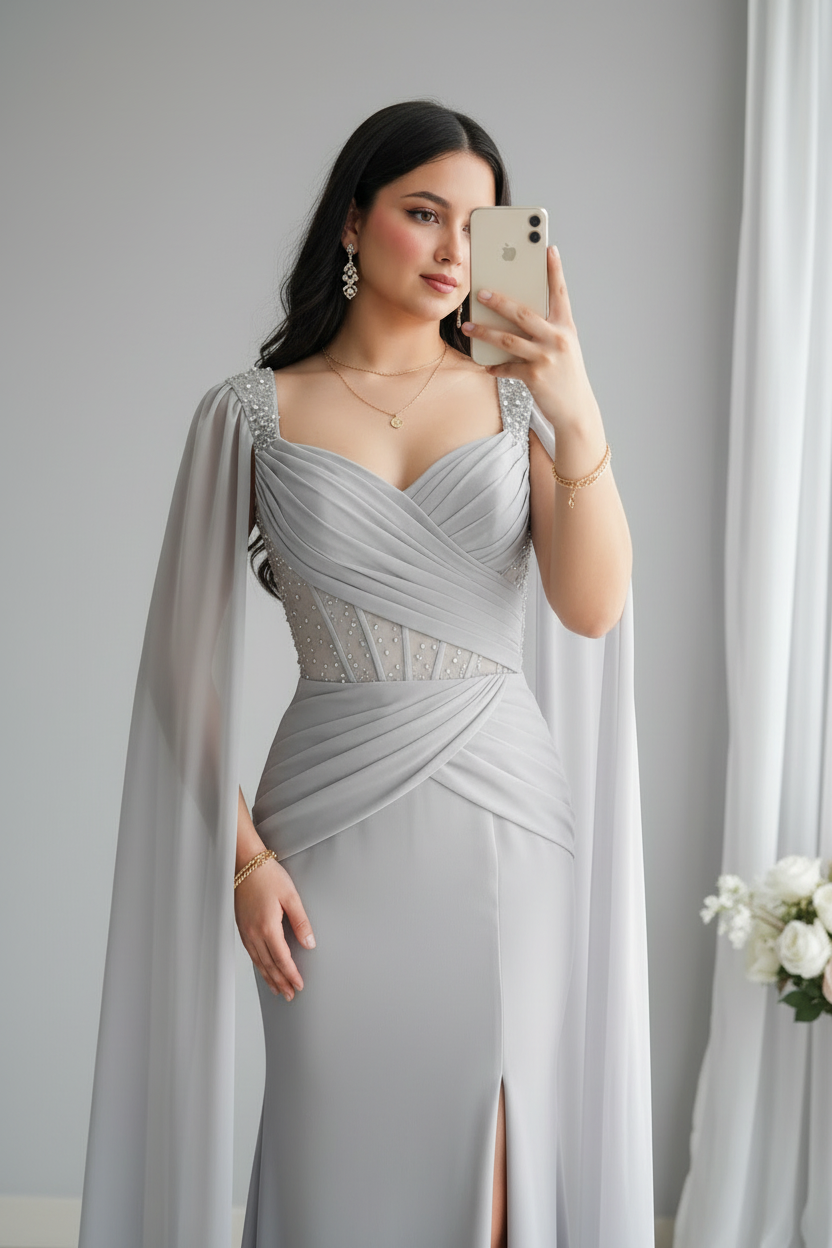 Vestido Gris Plateado Capa cod.V415