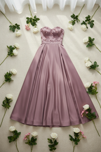 Vestido mauve strapless lazos 3D ball gown espalda corsé C.1940