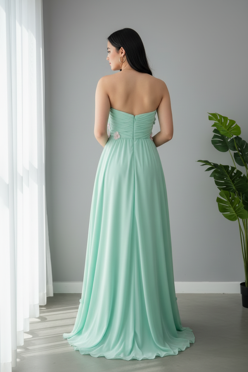 Vestido Verde Menta con Flores 3D cod.633