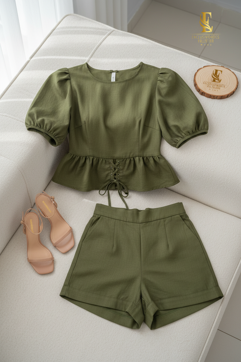 Conjunto Olive Peplum Lace-Up & Short cod.584
