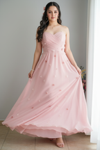 Vestido Gala Rosa Palo Flores 3D Corset Corazón cod.V0028