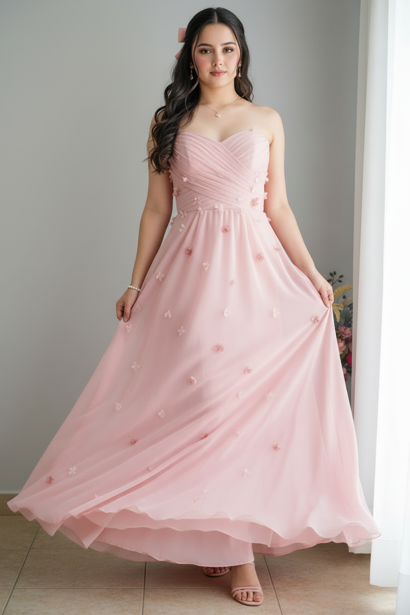 Vestido Gala Rosa Palo Flores 3D Corset Corazón cod.V0028