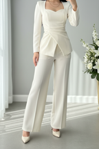 Conjunto Dos Piezas Blanco - Blazer Asimétrico + Pantalón Recto Cod.C838