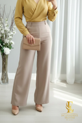 Pantalón Palazzo Beige Arena | Tiro Alto Pierna Ancha Estructurado cod.P523