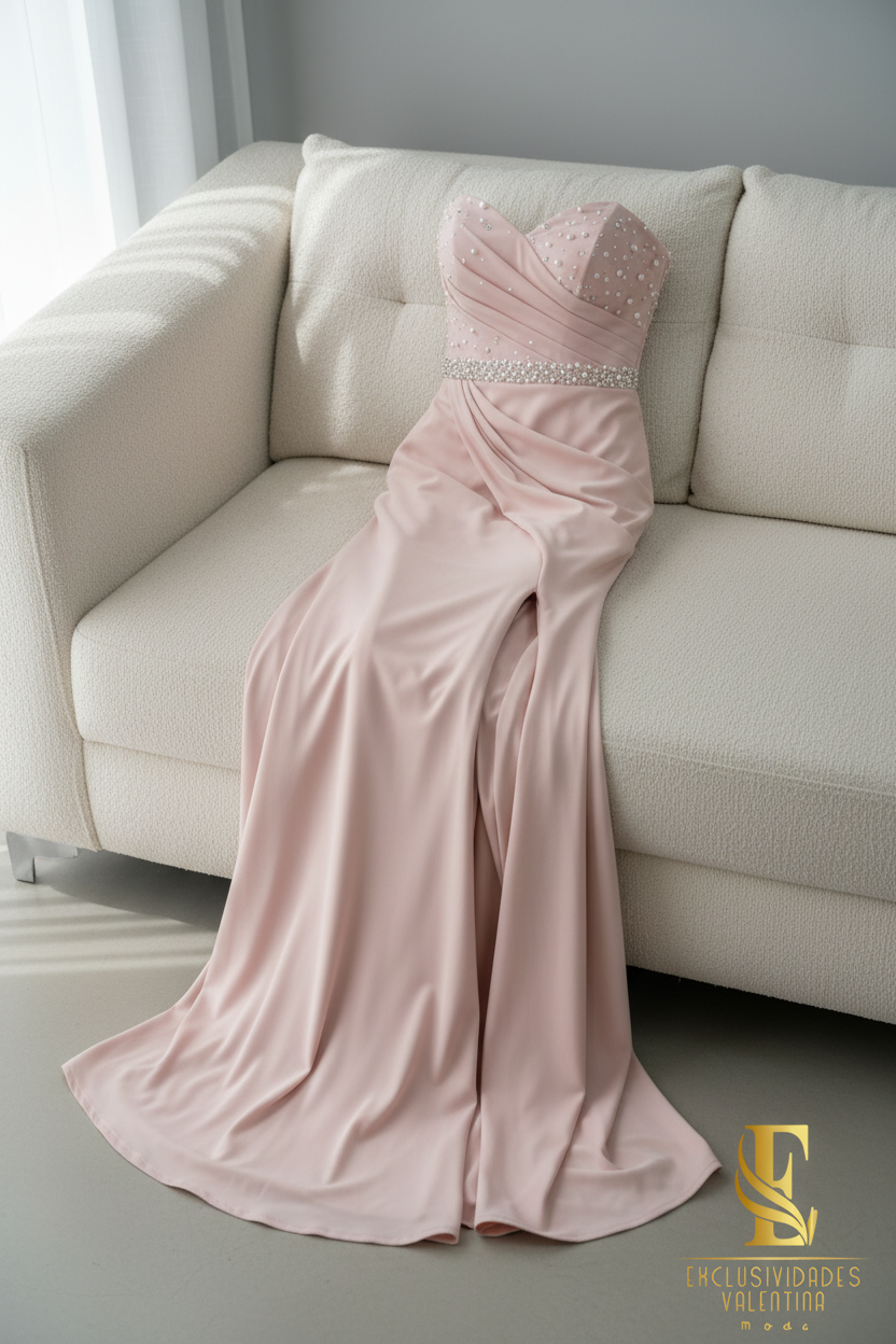 Gown Blush Strapless Perlas cod.V741