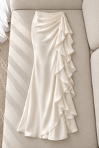 Falda larga cream drapeada con volantes laterales cod. F001