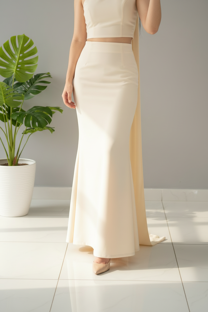 Conjunto Ivory Rose – Top Un Hombro con Rosa 3D & Cola + Falda Sirena cod.683