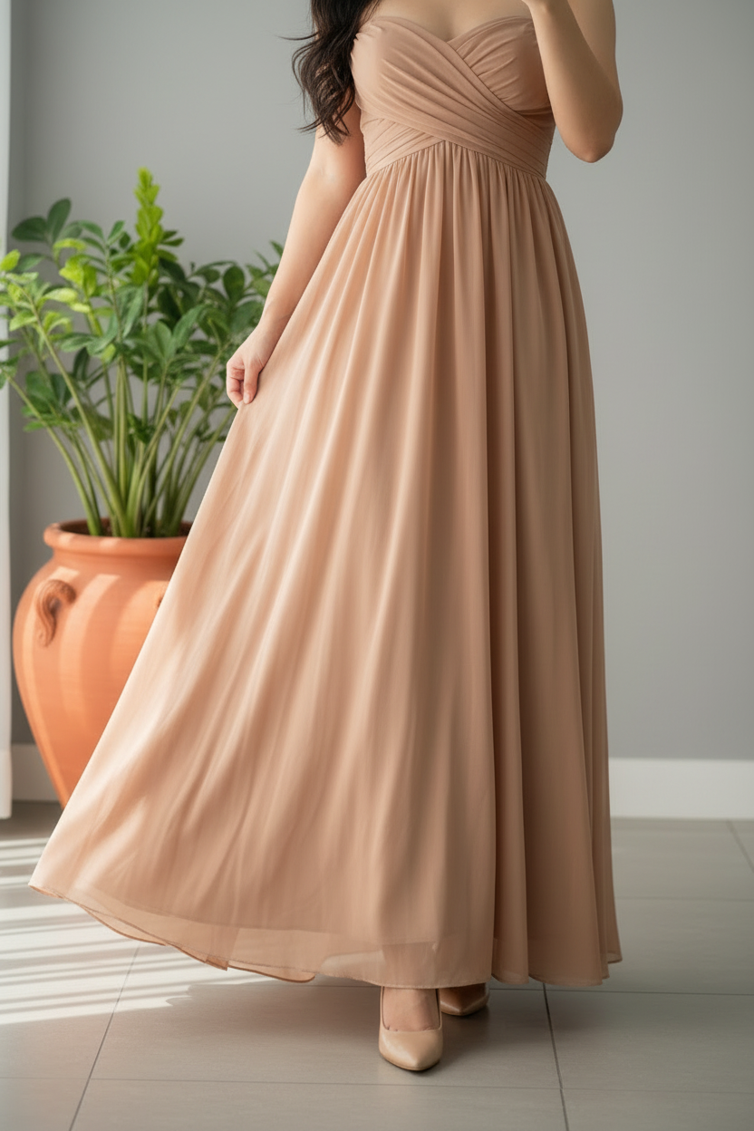 Vestido Champagne Maxi Gasa Escote Corazón cod.950