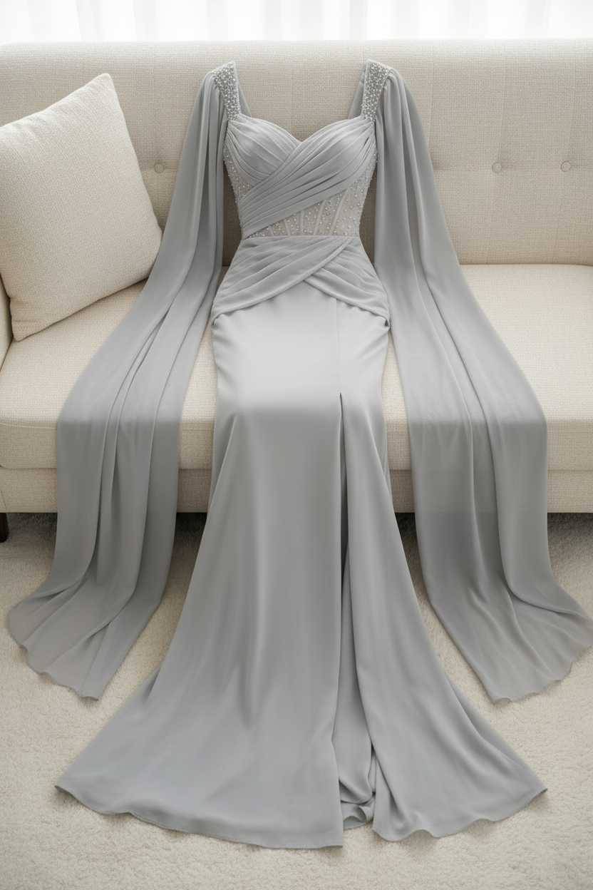 Vestido Gris Plateado Capa cod.V415