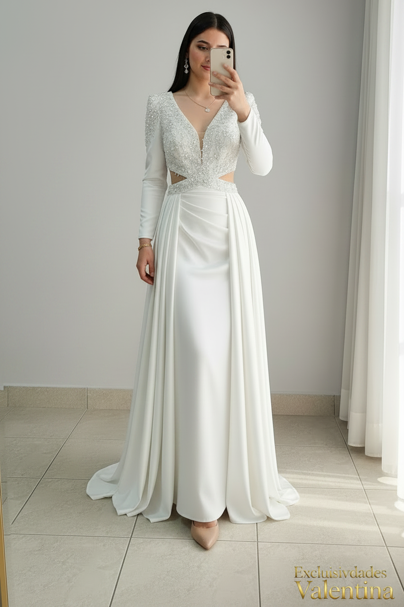 Vestido Blanco · Escote V Bordado cod.V258