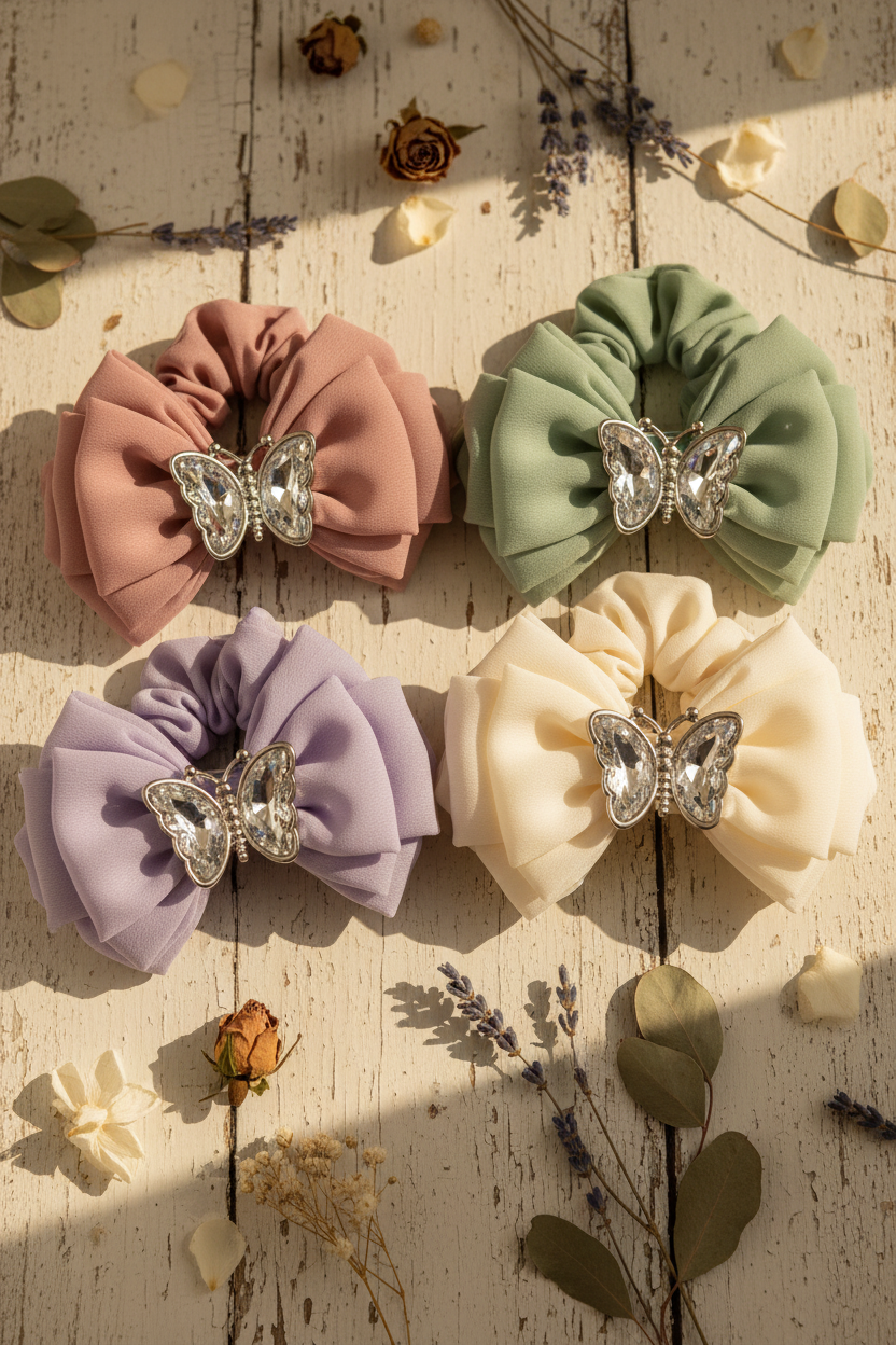 Scrunchie Lazo con Broche Mariposa de Cristal cod.01