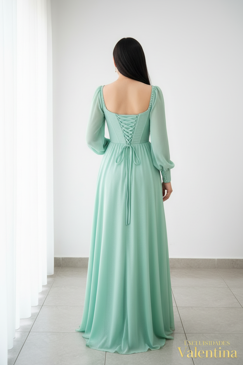 Vestido Verde Menta · Corset Chifón cod.V264