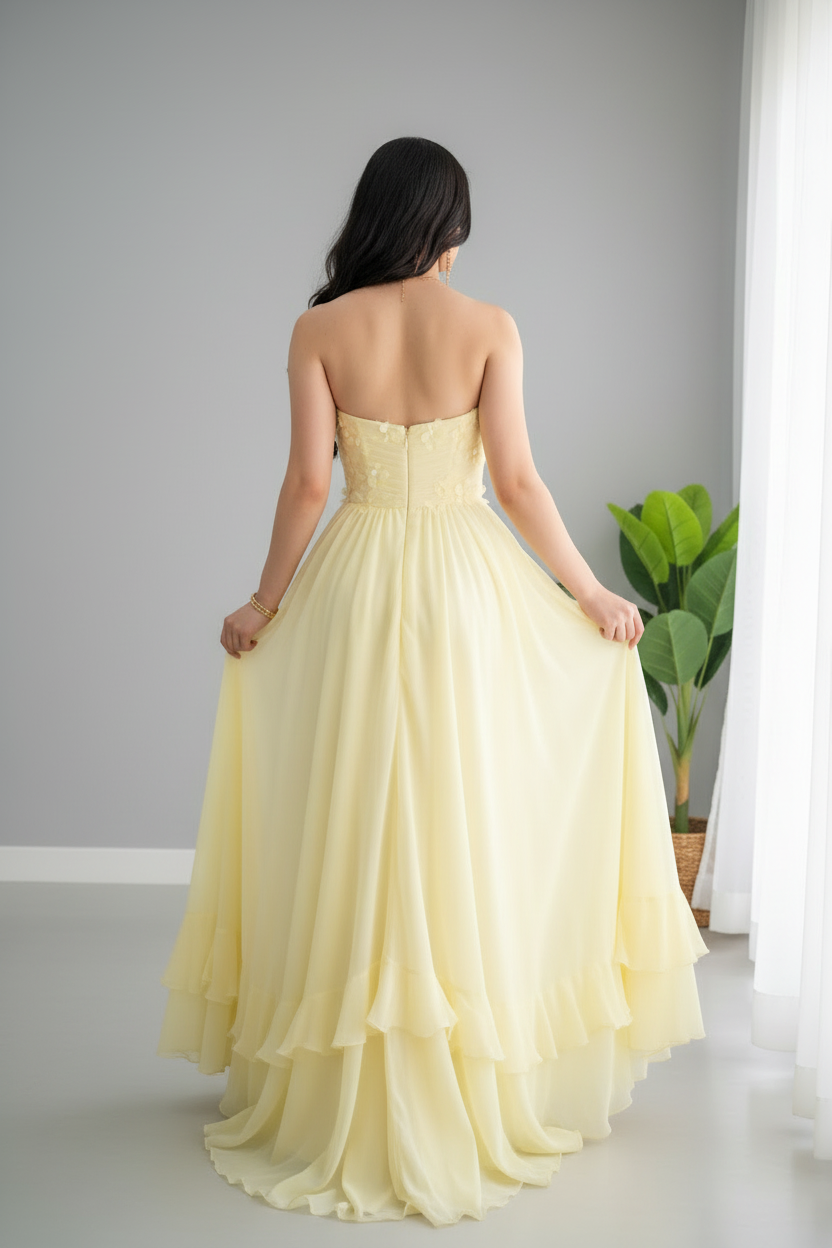 Vestido Amarillo Pastel con Flores D cod.V634