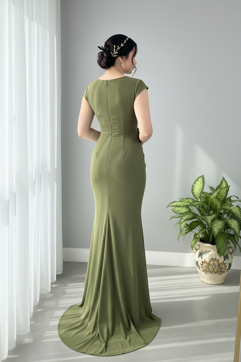Vestido Verde Olivo Rosa 3D Sirena cod.005