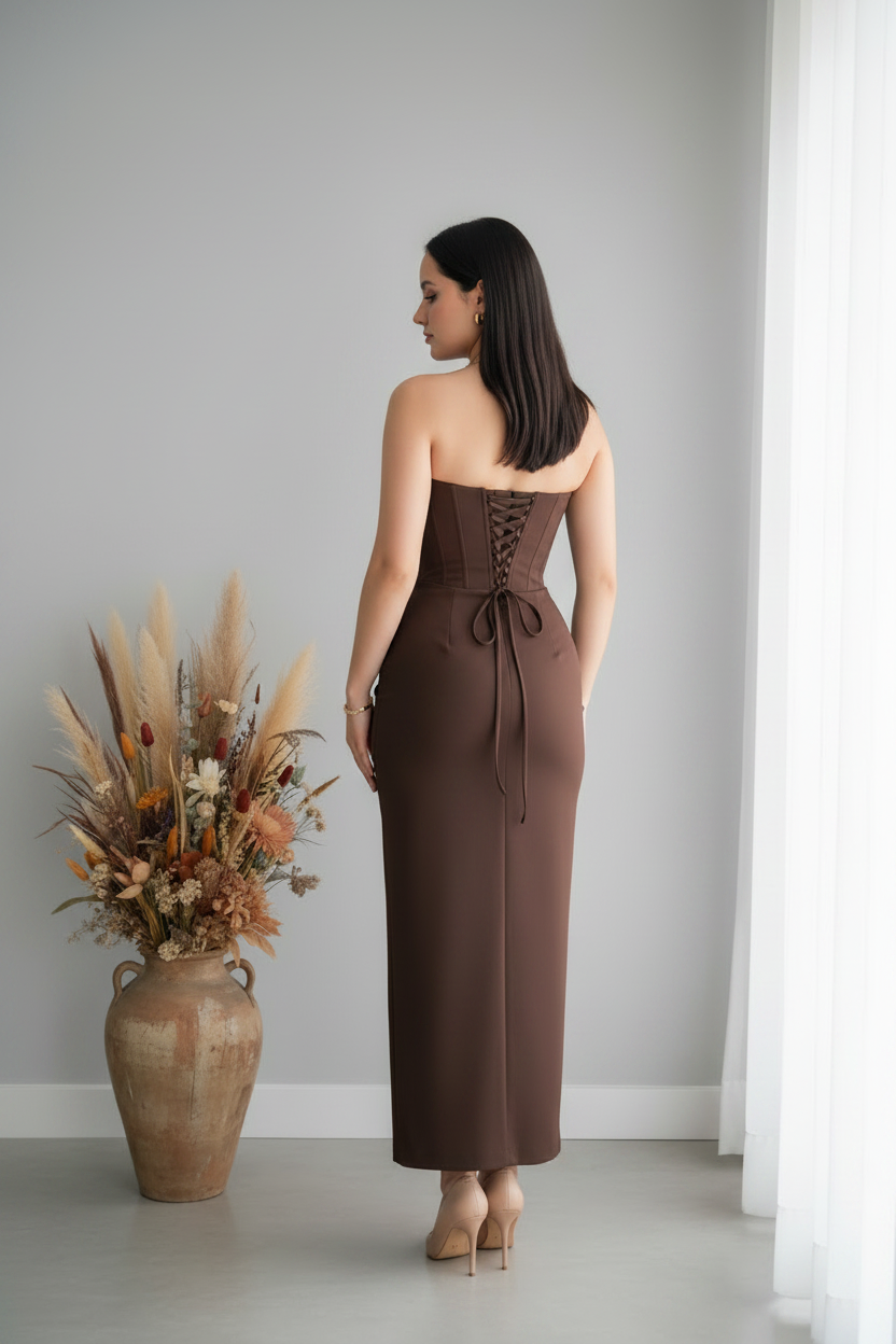 Vestido Chocolate Corset Strapless cod.V418
