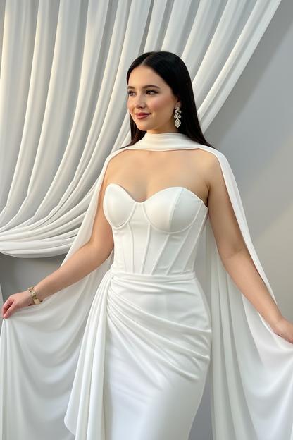 Vestido Blanco Corsé con Capa cod.997