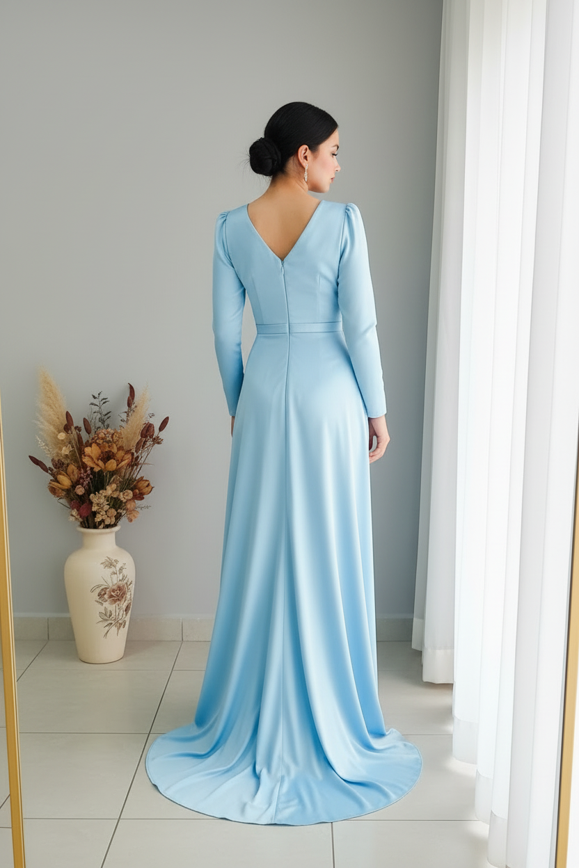 Vestido Azul Cielo con Perlas V356