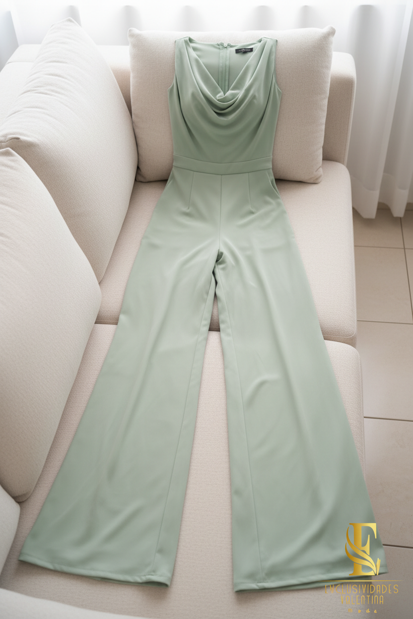 Enterizo Verde Menta | Cowl Neck Sin Mangas y Palazzo cod.E500