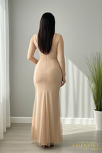Vestido Largo Nude Sirena Rosa 3D Manga Tul cod.V712