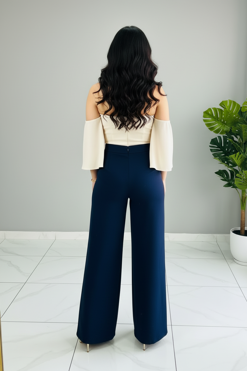 Conjunto Cream Off-Shoulder Gold & Navy cod.569