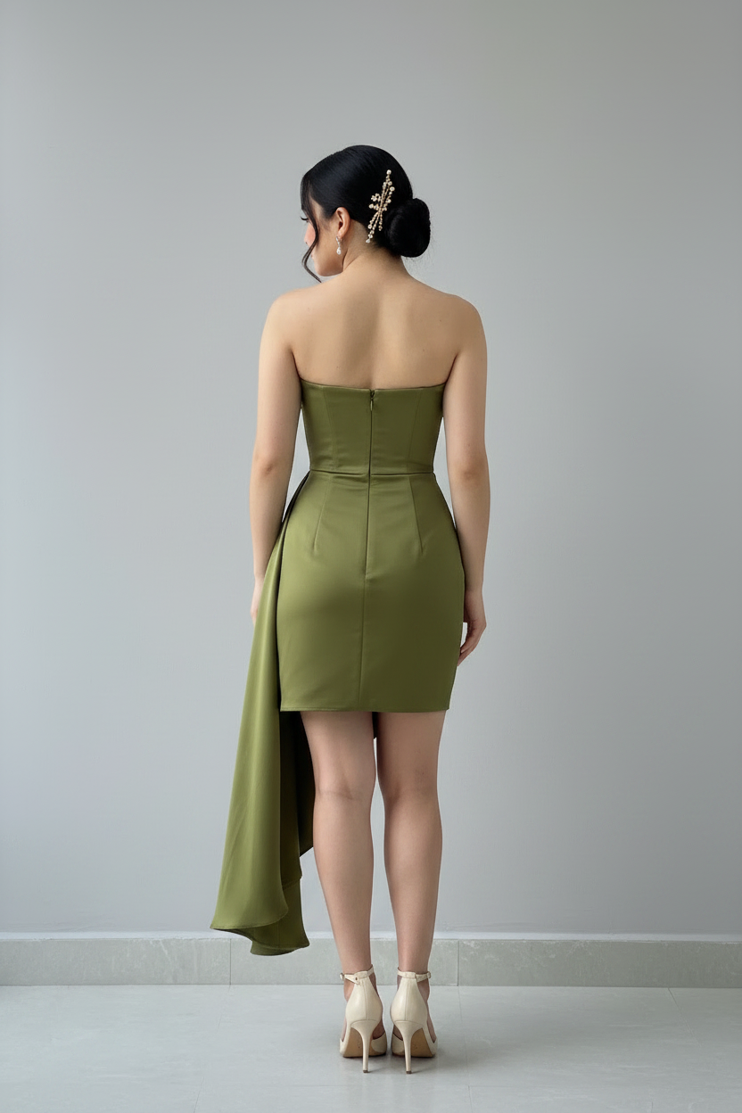 Vestido Corset Verde Olivo Flores D3 cod.V800