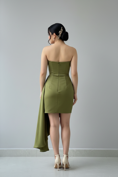 Vestido Corset Verde Olivo Flores 3D