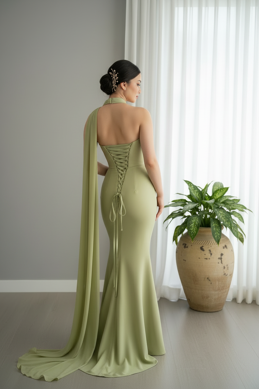 Vestido Verde Sage Sirena cod.990