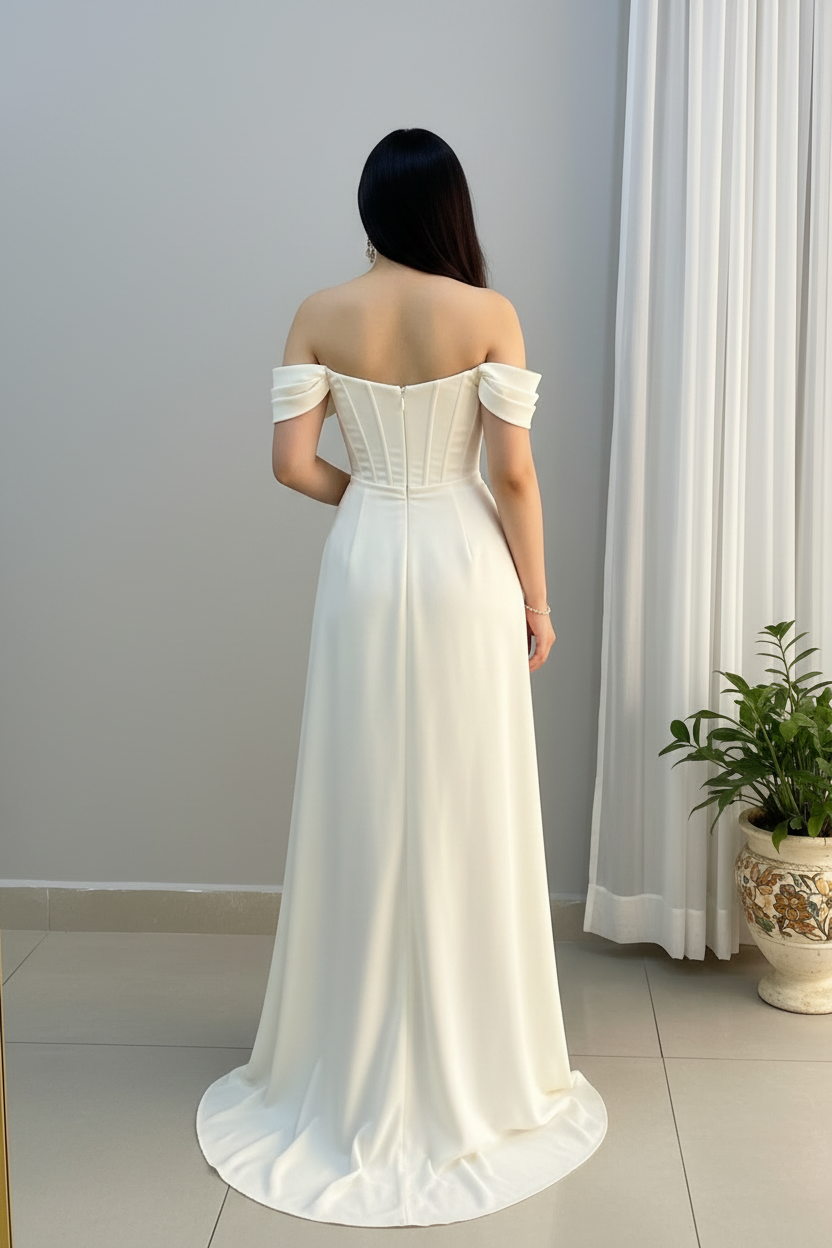 Vestido Ivory Off-Shoulder Rosa cod.002
