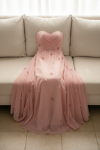 Vestido Gala Rosa Palo Flores 3D Corset Corazón cod.V0028