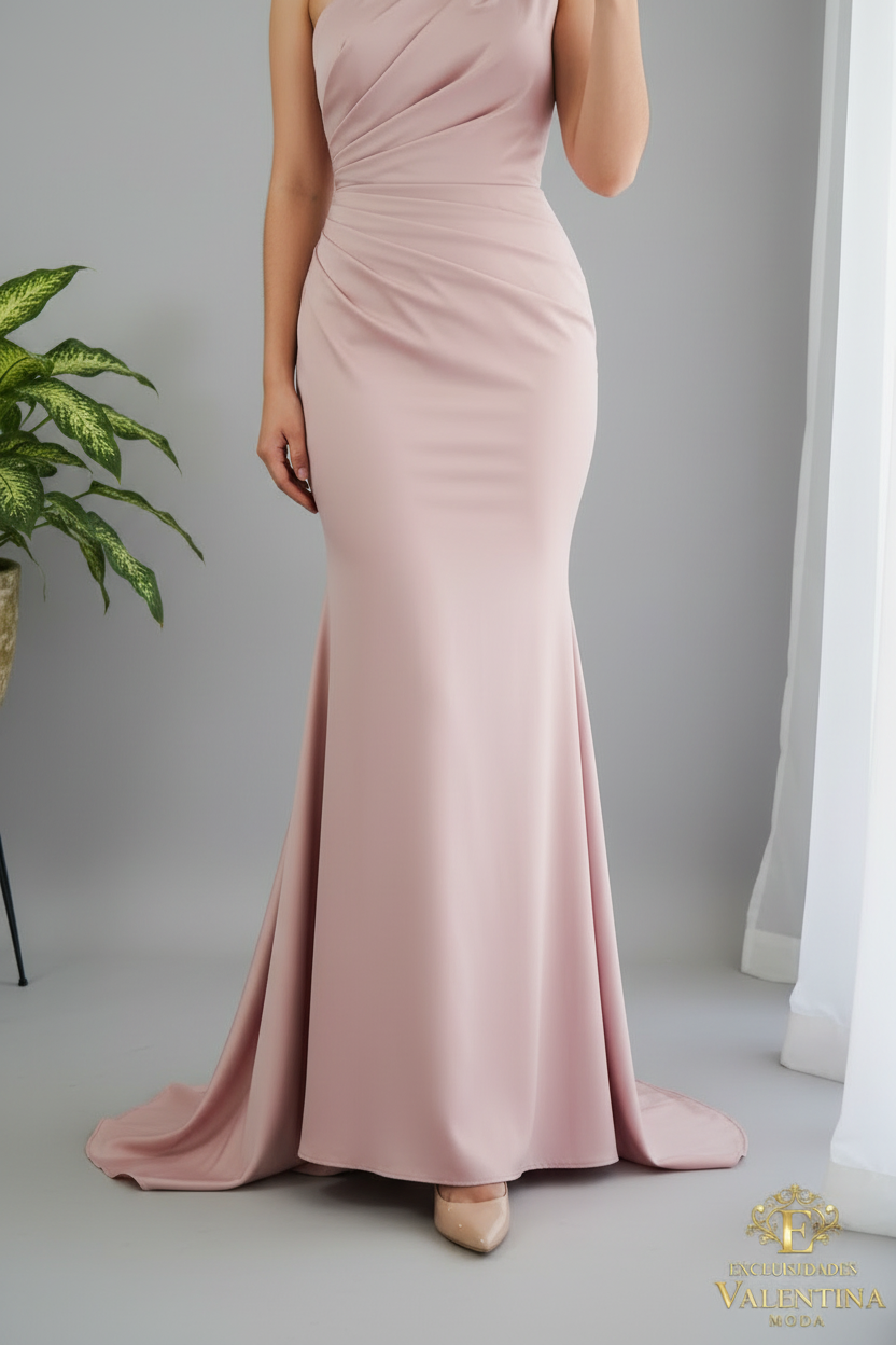 Vestido Rosa Palo Un Hombro Rosa 3D Sirena cod.923