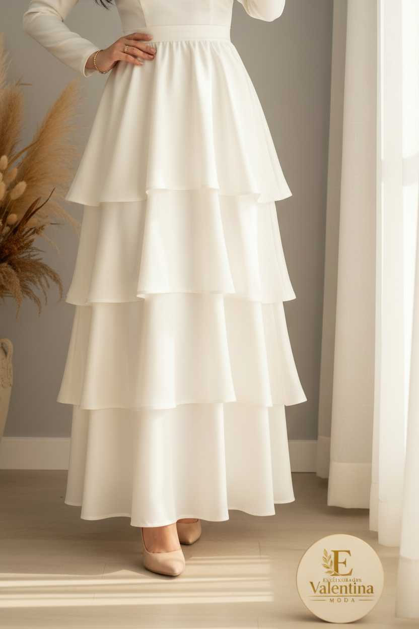 Vestido Blanco con capas  cod.00156