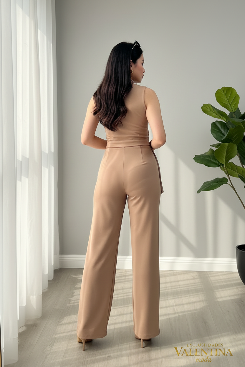 Conjunto Dos Piezas Camel Top Peplum Asimétrico cod.C707