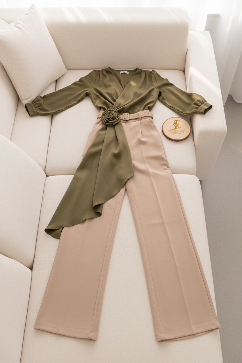 Conjunto Dos Piezas Verde Oliva & Beige — cod.785